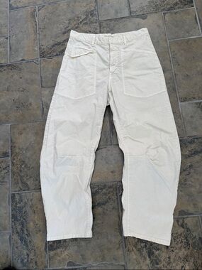 Nili Lotan Shon Pant Stone Off White Barrel Leg Cotton Twill Size 2